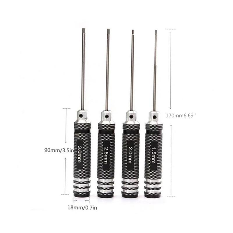 4Pcs/Set Allen Hex Screwdrivers H1.5mm/2.0mm/2.5mm/3.0mm Hexagon Screwdriver for Model Aircraft DIY Hand Tools