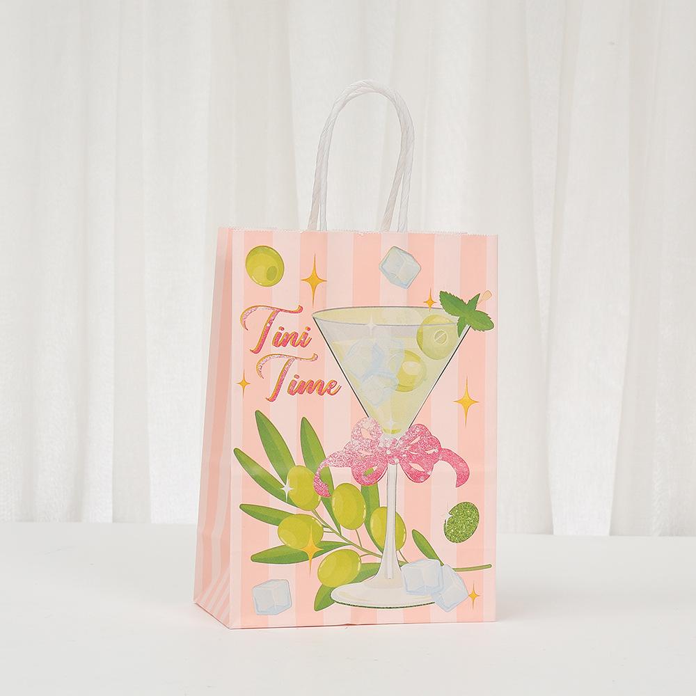 12/30 Stück Cocktail-Thema Kraftpapier-Tragetaschen Recycelbare Geschenktaschen für Junggesellinnenabschied Geburtstag Brautparty Gastgeschenke