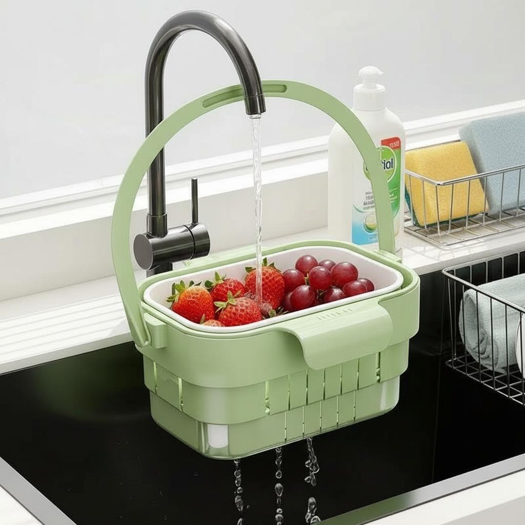 Foldable Kitchen Faucet Organizer Basket With Drainage And Residue Filter For Small Spaces