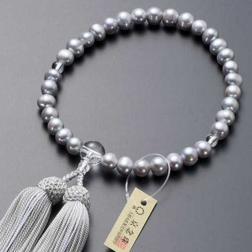 Buddhist Altar Shop Takita Shoten Kyoto Buddhist Prayer Beads for Women, Freshwater Pearl (Gray), 8mm Beads, Silk Tassel, Prayer Bead Bag, Suitable Fo