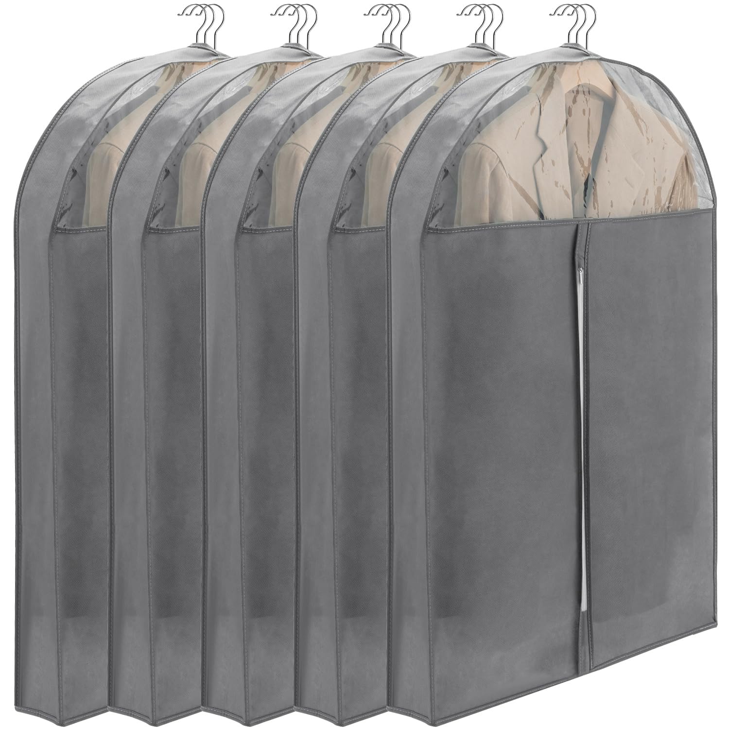 

VECELO Пылезащитные чехлы для одежды, чехлы для костюмов для хранения пуховиков, прозрачные 90 см, Чехлы, Чехлы, Чехлы, Вешалки, 5 шт., С боковыми складками, Влагопоглощающие, серый