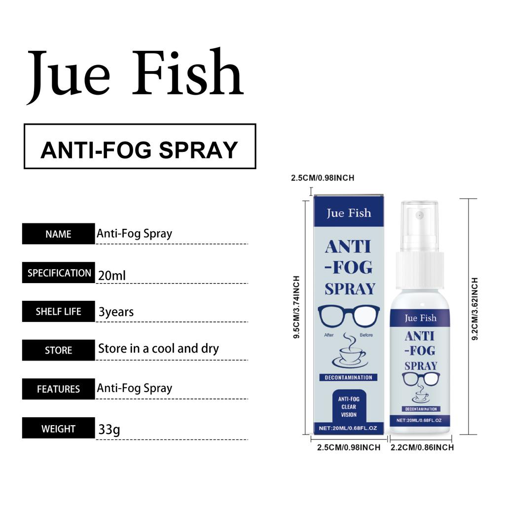 Jue Fish Multi-Function Spray Glasses Anti Fogging Cleaning Lenses Clear Vision Waterproof Portable Defogger 20ml