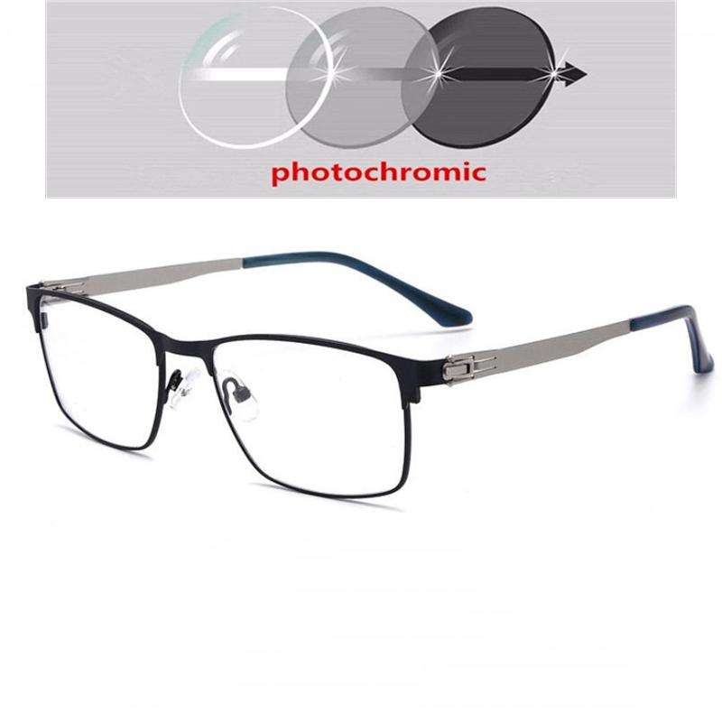 

Full Frame Photochromic Gray Square Prescription Eyeglasses for Men Metal Student Power Spectacles 0 -6 0 0
