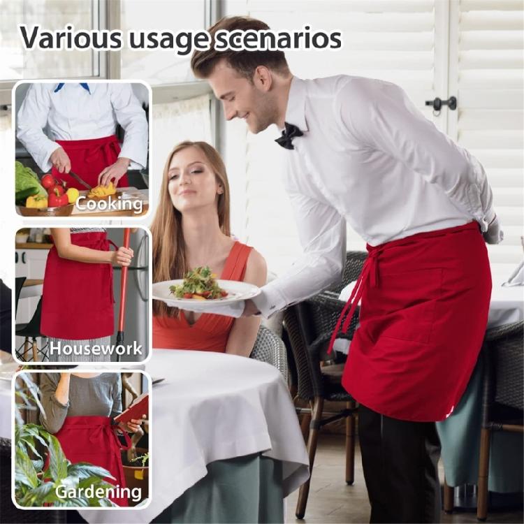 Waitress Aprons with 3Pocket Waist Aprons Commercial Waiter Half Apron with Extra Long Straps for Restaurant Server Work