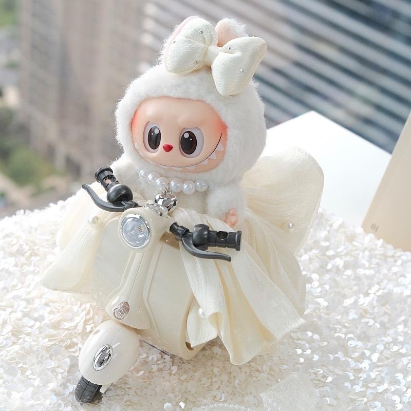 Schleifenkleid für 17cm Ropa Labubu Mini-Puppe Kleidung Passendes Perlen-Haaraccessoire Modestil Labubu V2/V3 Themen-Outfit