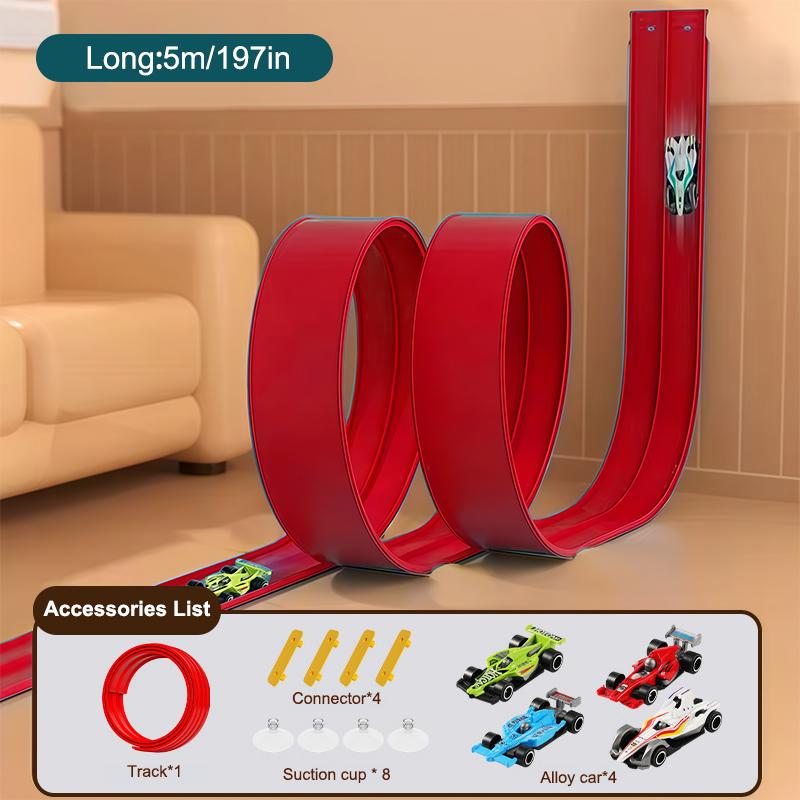 13 fot og 16 fot fleksibel racerbane for barn, racerbil rampebane med sugekopper og 4 små racerbiler