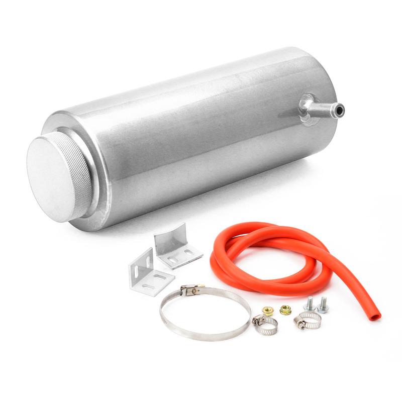 800ML Cylinder Radiator Overflow Reservoir Coolant Tank Universal Can Black Silver BX101142