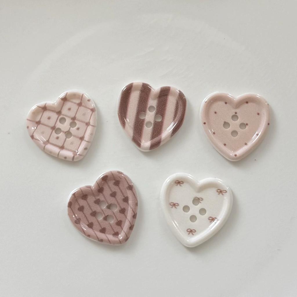 10Pcs Milk Coffee Color Heart Resin Buttons Women Kids Clothing Craft Button Sewing Accessories DIY Deco for Hair Clips Hairpins