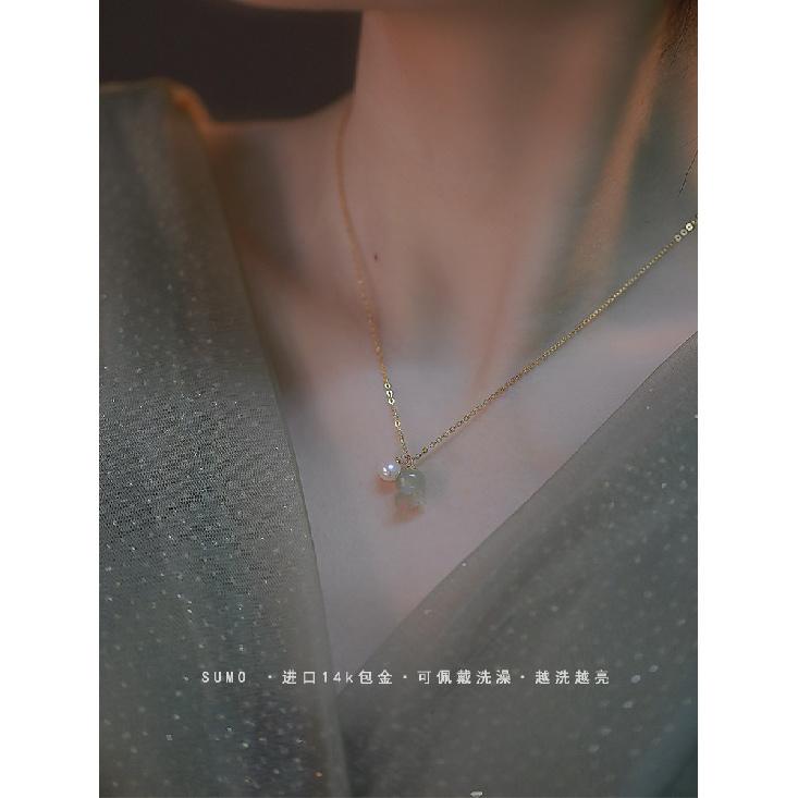 

Recommended Jewelry Bluebell flower and Hetian jade necklace, niche design, gentle temperament, new model Necklace39+3 cm