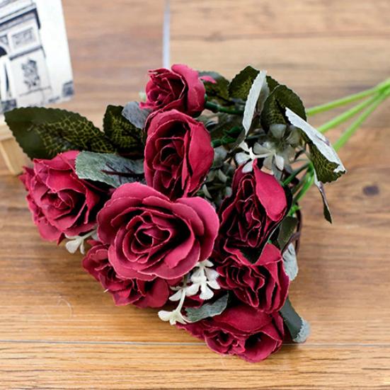 12 Head Artificial Fake Rose Flower Wedding Party Bridal Bouquet Home Room Decor