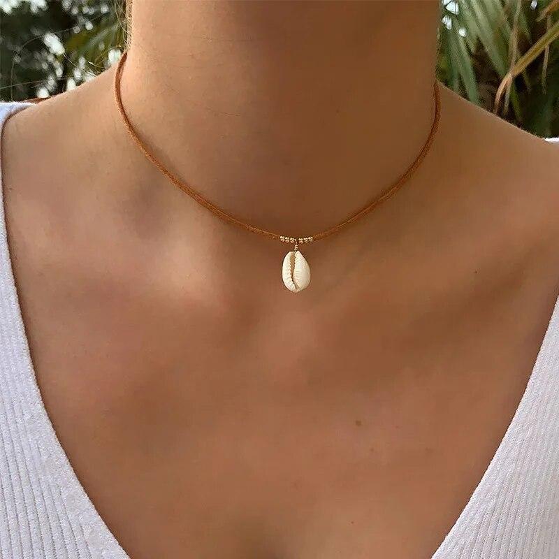 

Новые летние ювелирные изделия в стиле бохо, веревочная цепочка, подвеска в виде ракушки и бусин, ожерелье для женщин, вечерние, свадебные подарки на день Святого Валентина X0164