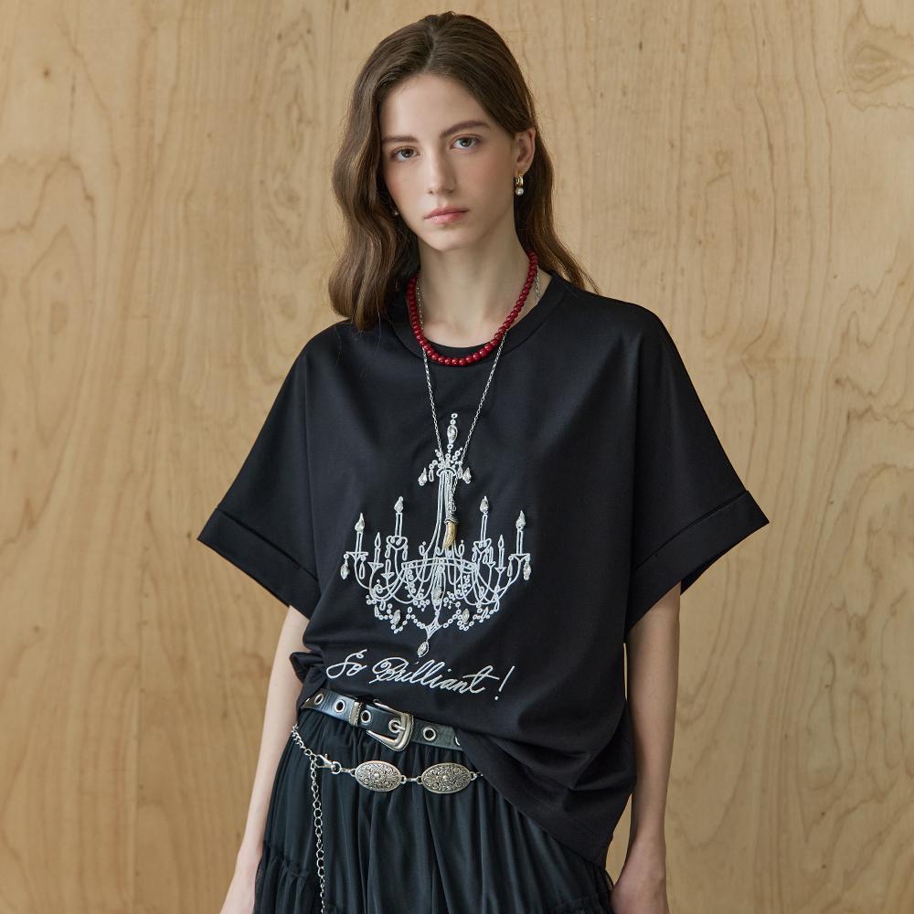 MAXZA Cubic Chandelier Embroidered Loose Fit Short Sleeve T-Shirt