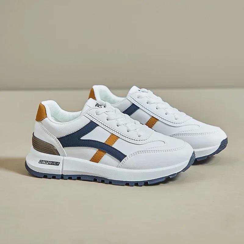 

Women Fashion Leather Sneakers Autumn New Girl Casual Sport Shoes Fashion Striped Gym Shoes 34 синий