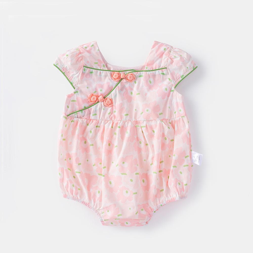 

Хлопковый ромпер для новорожденной девочки: Летний гаремный костюм в китайском стиле Size 80 розовый