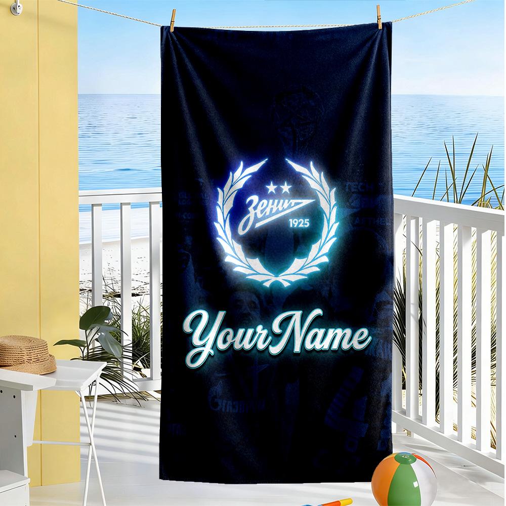 Fc Zenit Saint‑petersburg Customize Text Beach Towel Super Soft & Absorbent Portable for SwimmingBeachCamping Travel Beach AccessoriesGym