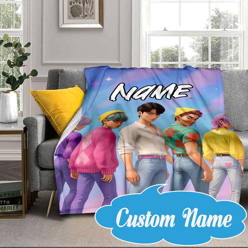 Custom Name Fantasy Night Trio K-Pop Blanket bed sofa Blanket Flannel Blanket for Camping, Hiking, Picnic Essentials,gift for Fan family