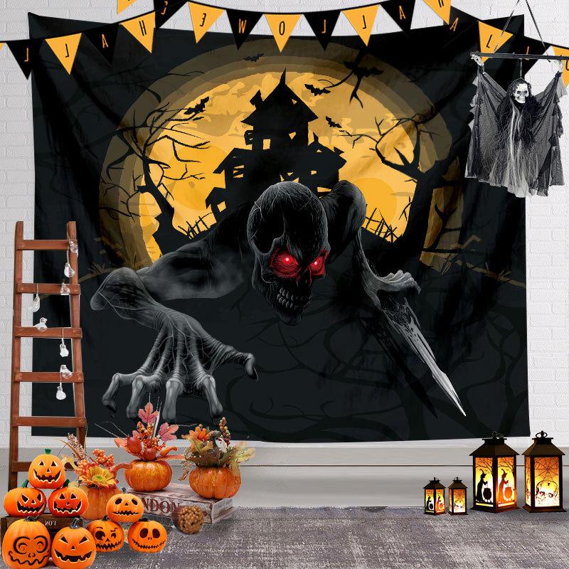 Halloween Decor Tapestry Spooky Pumpkin Lantern Wall Tapestry Home Decor Hippie Horror Tapestry Room Wall Decor Backdrop Fabric