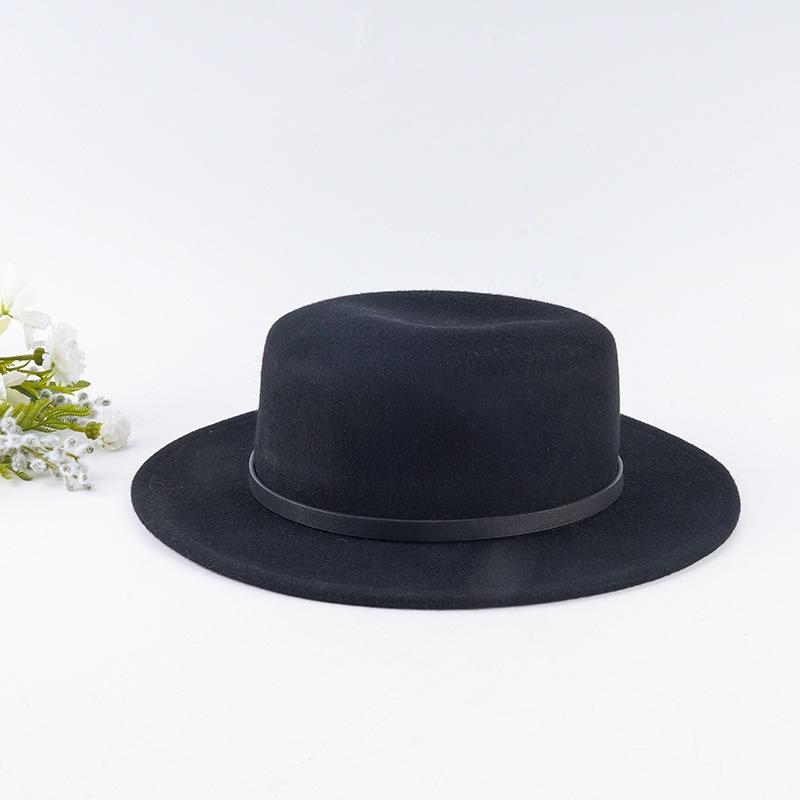 Wool flat top top hat, women's short-brimmed flat top European and American style top hat, simple and versatile fashion wool top hat