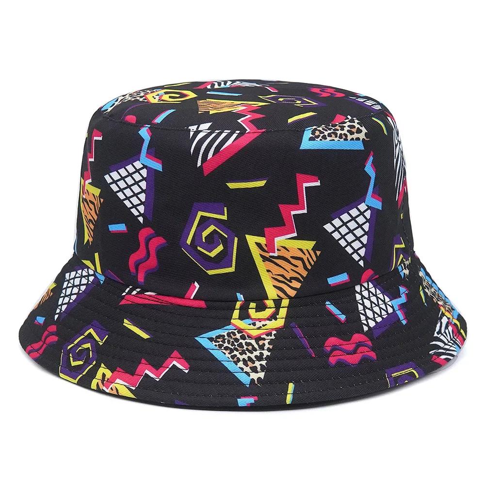 Print Design Bucket Hats Cool Personality Beach Double-Sided Female Sun Hat Bucket Hat Panama Cap Fisherman