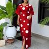 Oversized Women Half Sleeve Polka Dots Print Slim Waist Casual Loose Maxi Long Dress