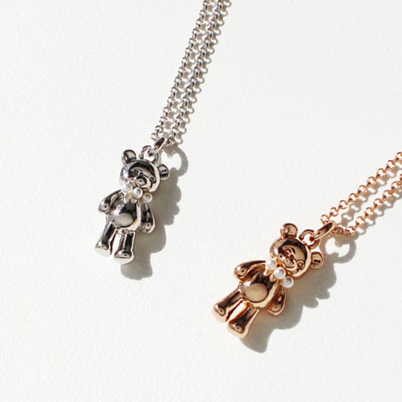 

noonoo fingers Noonoo Bear with Pearl Necklace (2 colors) White Gold Rose Gold Rose Gold