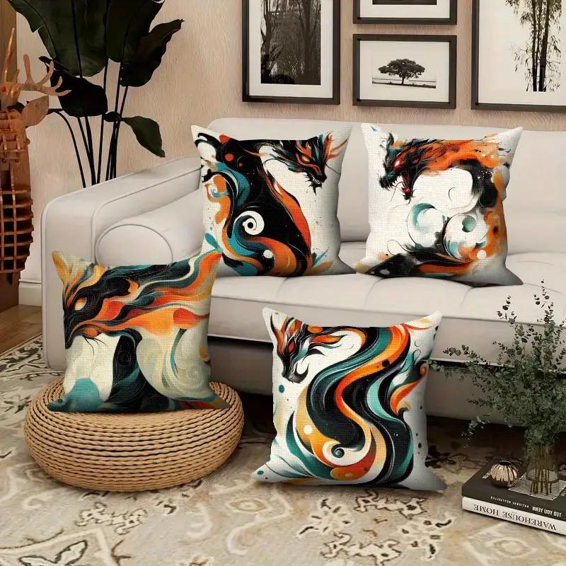 Jmg Clothing Unisex Watercolor Dragon Pattern Theme Printing Pillow Cover Short Plush Suitable Living Rooms Bedrooms Sofas Throw Cushion Cover