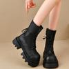 Platform Mid-calf Women Motorcycle Boots Designer Chunky Mid Heels  Winter Shoes Fashion New Trend Walking Chaussures Femme