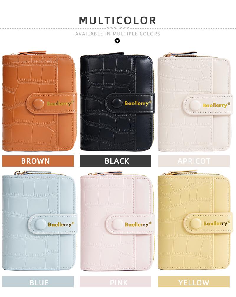 Elegancki damski portfel o fakturze kamienia z wieloma przegródkami na karty i kieszenią na monety zapinaną na zamek.