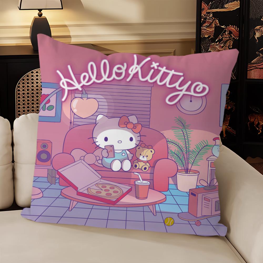 H-Hello K-Kittys Cute Pillow Case Sofa Living Room Bedroom Headboard Backrest Cushion Square Cushion Nap Time