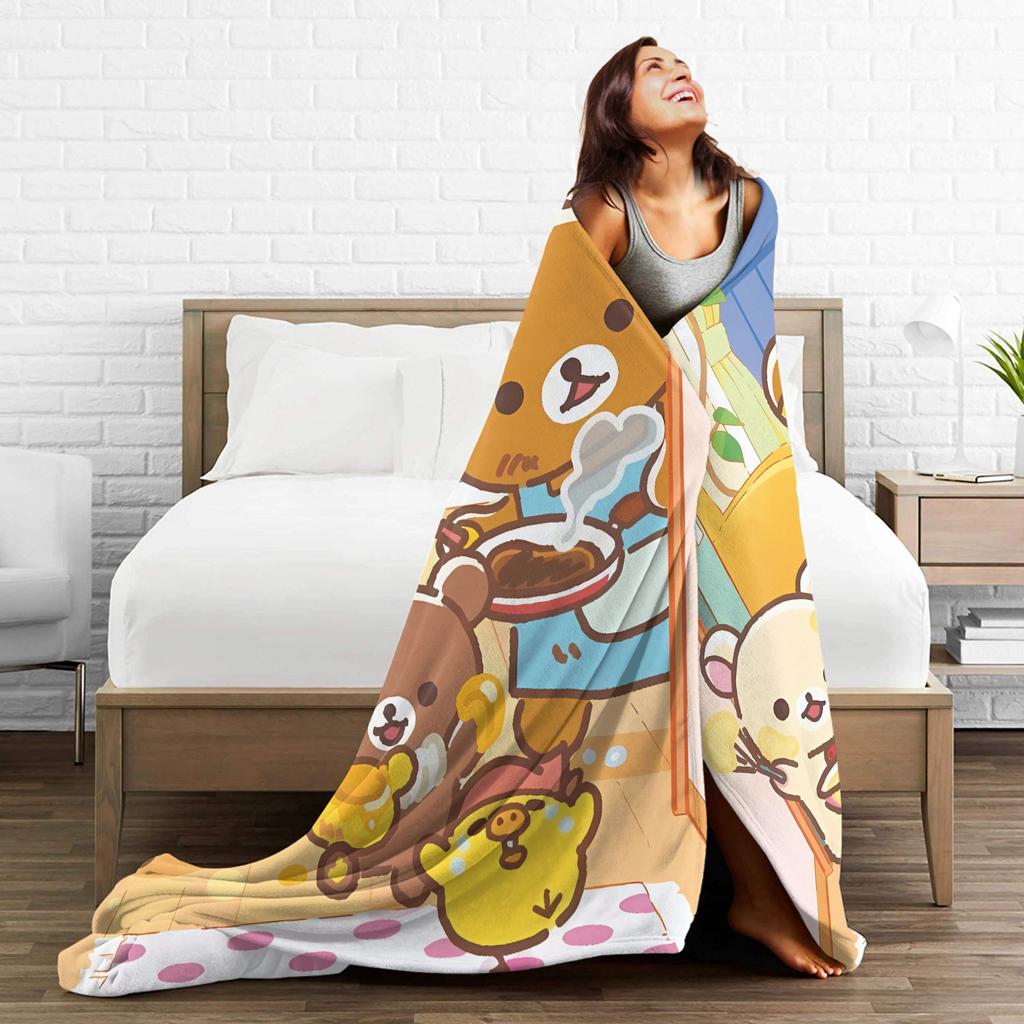 Rilakkumas and Friends Plush Blanket Girls Boys  Flannel Bedding Throws For Living Room Soft Warm Custom DIY Quality Bedspread