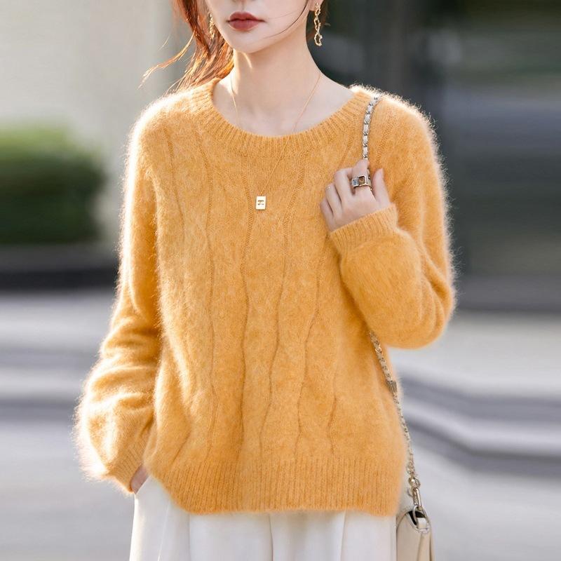 Wollplüsch Strickpullover mit Strukturmuster - Damen Lockerer Pullover im Eleganten Stil