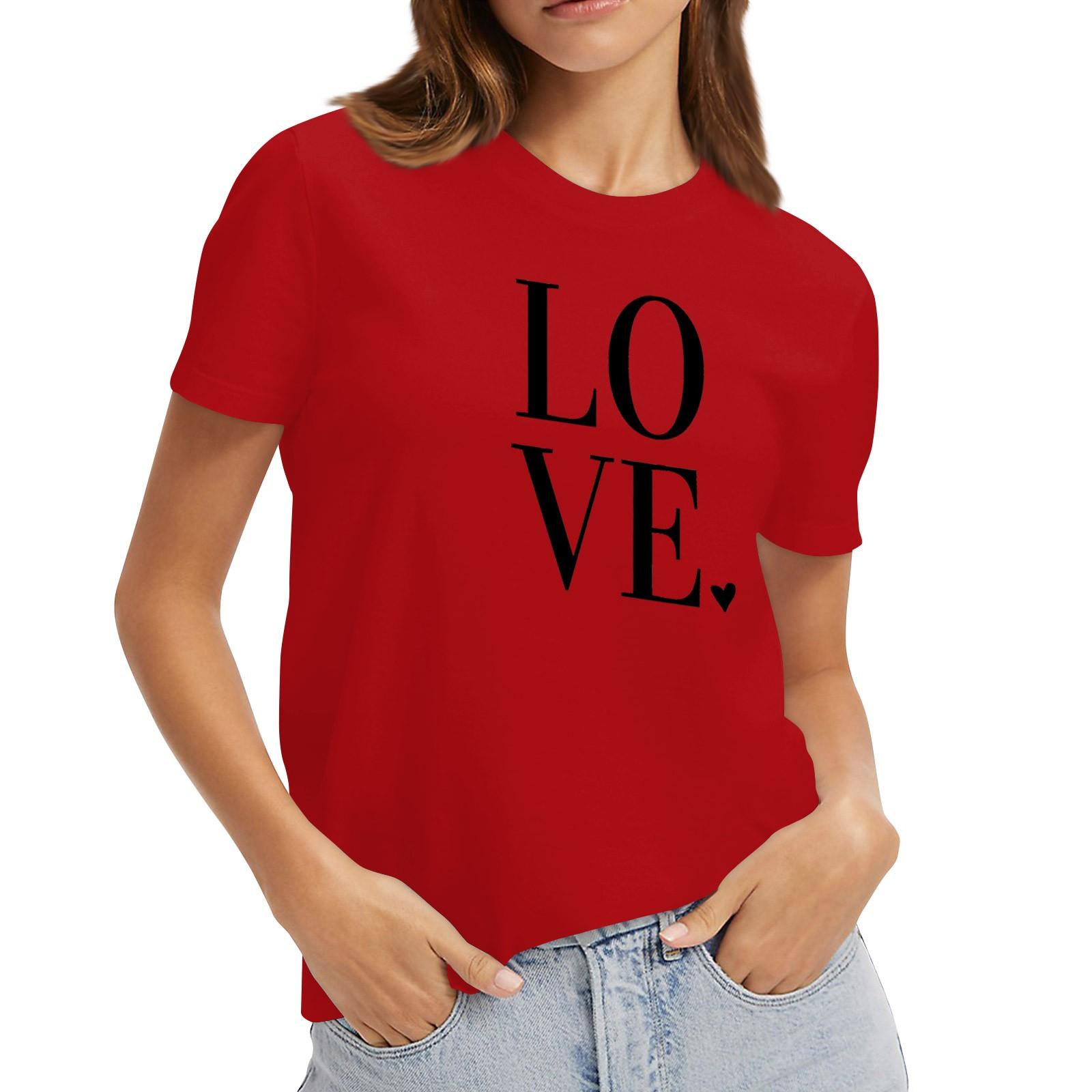 

Женский повседневный свитер с короткими рукавами и круглым вырезом с принтом ко Дню святого Валентина XXL красный