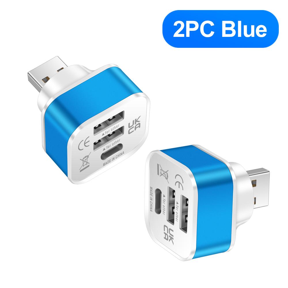 1-2PCS 3-Port New 2.0 2USB+Type-c Charger Expander USB Splitter HUB Adapter Multi-purpose Connector For iPhone 14 Samsung Xiaomi