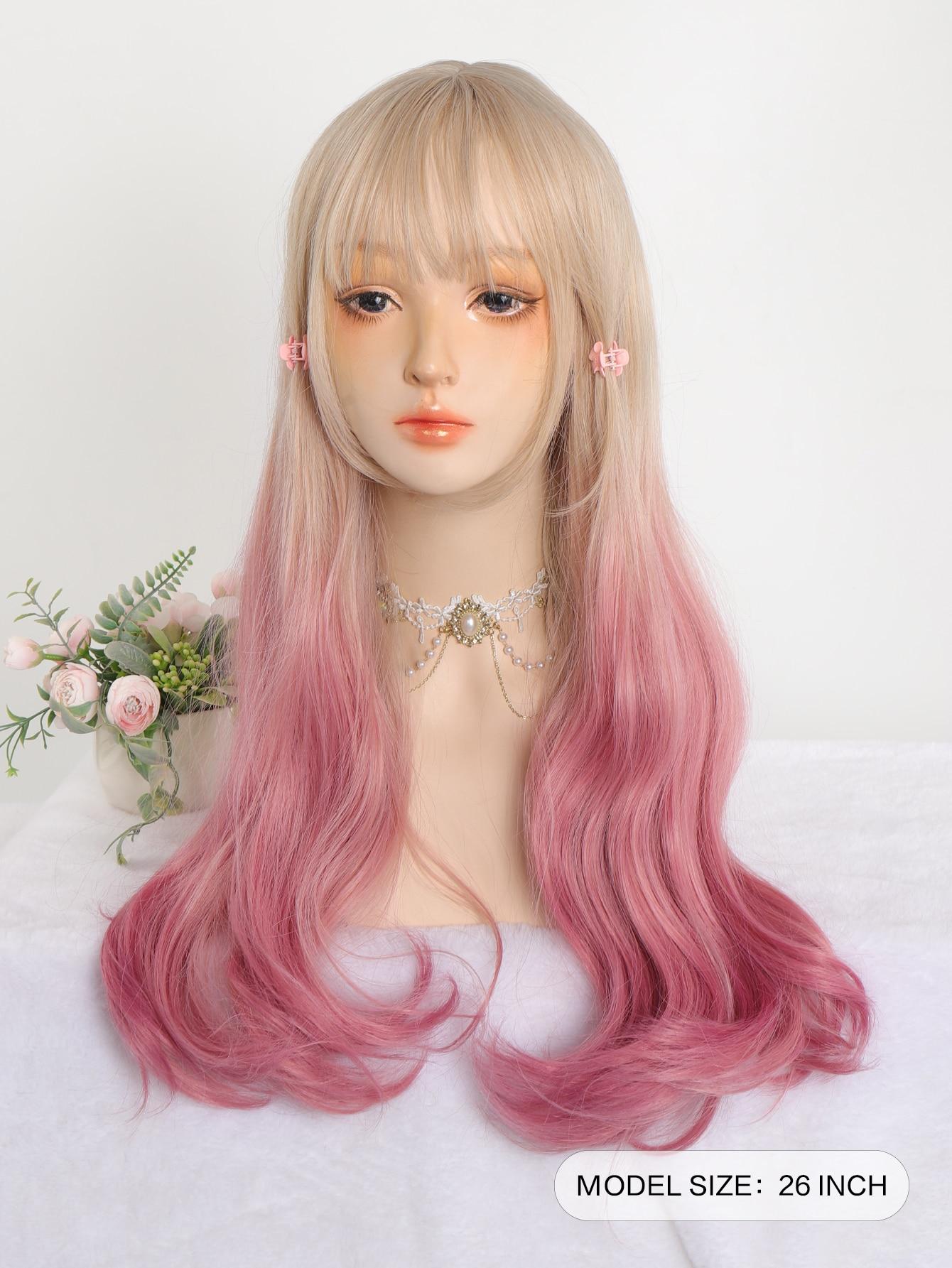 Синтетический длинный волнистый парик 26 дюймов Ombre Gold to Pink для женщин Косплей — фото 2