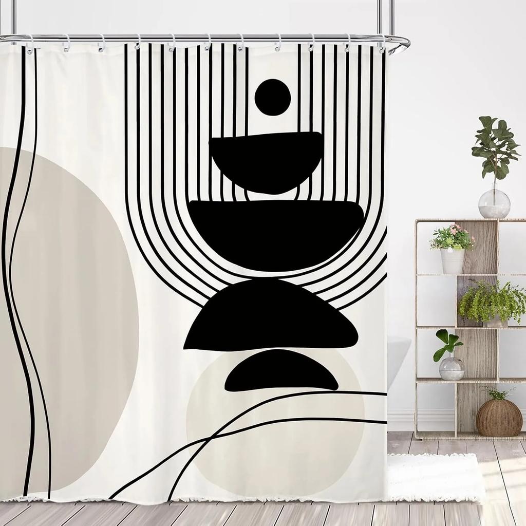 Minimalistischer Abstraktes Duschvorhang Modern Geometrisch Minimalist Neutral Zeitgenössisch Badezimmer Zubehör Dekor Duschvorhänge