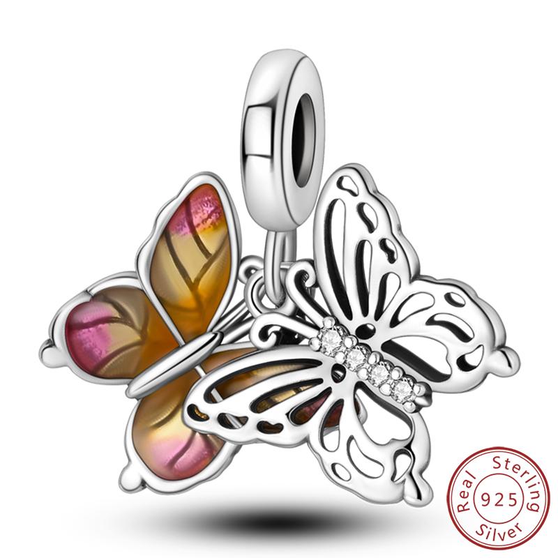 Elegant S925 Silver Butterfly & Dragonfly Multicolor Charms Beads Pendant 3mm DIY Fine Jewelry Making Accessories Gifts