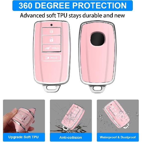 QBUC Key Fob Cover for Acura MDX 2014-, for Acura RDX 2015-, Soft Key Shells Case with Keychain for ILX RLX TLX 2015- Car Accessories(4