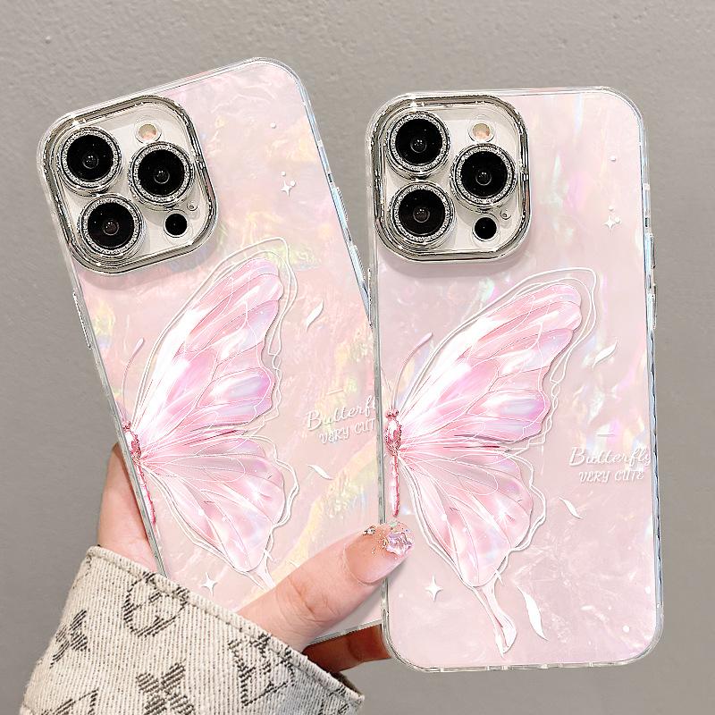 The pink butterfly bracelet is suitable for Apple 17promax mobile phone case iphone16 high-value girls 15 new models 14 outside