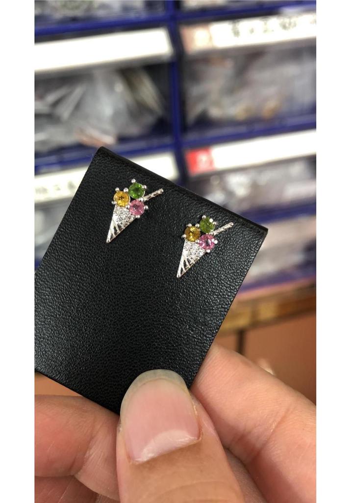 Korean-Japanese Style Tourmaline Stud Earrings in S925 Sterling Silver - Simple Women's Jewelry Gift.