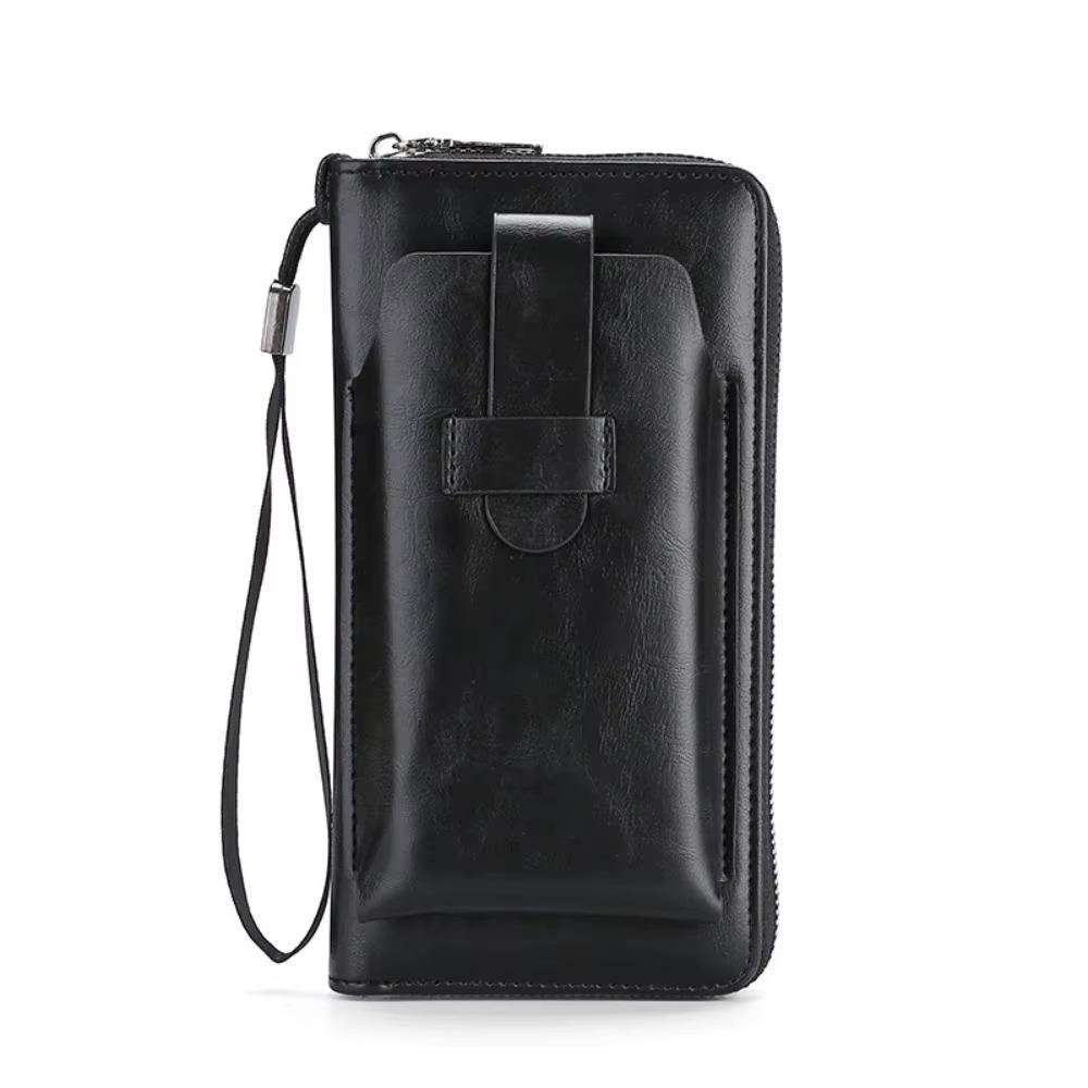 

PU Leather Clutch Phone Bag Zipper Business Coin Purse Casual Men s Long Wallet Outdoor чёрный