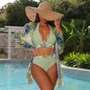 New bikini mesh split three-piece swimsuit women's summer sunscreen blouse swimsuit women's