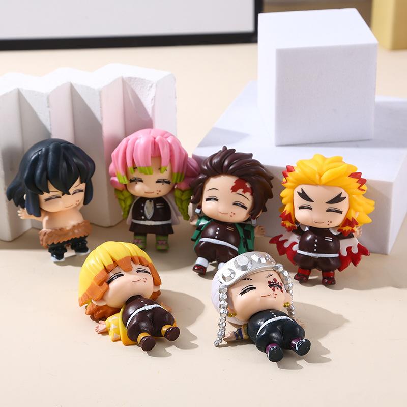 6Pcs/1Set Demon Slayer Anime Model Kamado Tanjirou Agatsuma Zenitsu Inosuke Doll Playthings Kyoujurou Belly Filling Ornaments Tengen