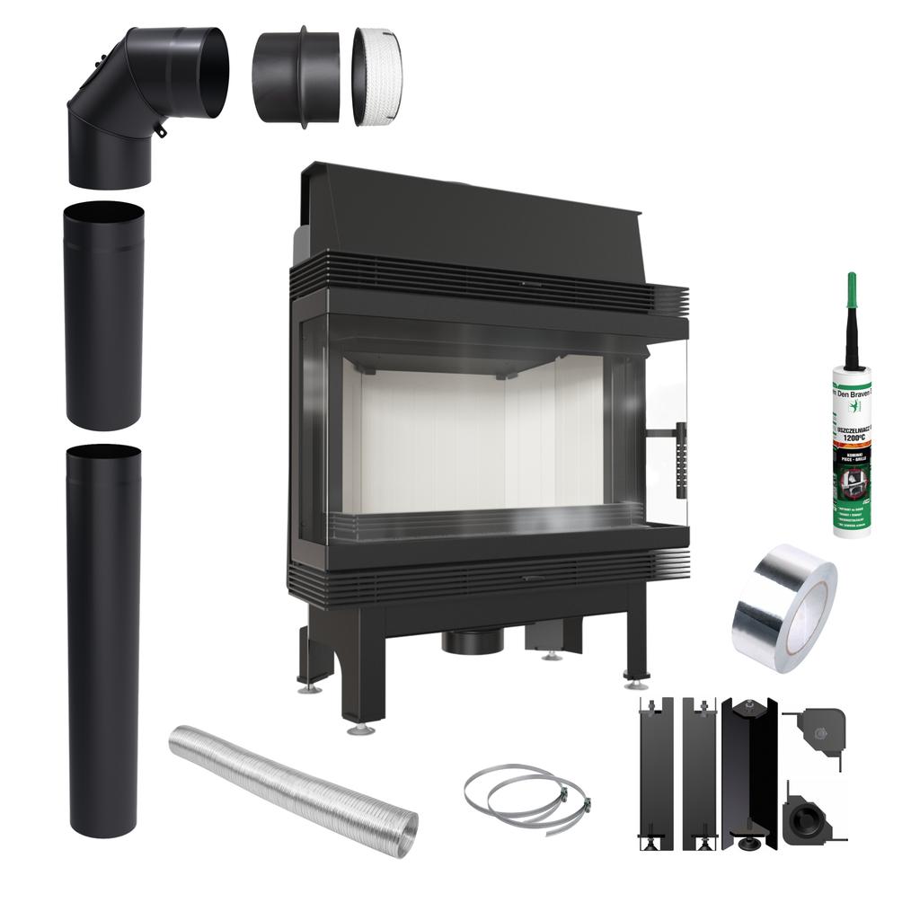 Fireplace Insert KRATKI BLANKA Three Glasses 11 kW Ø180 Installation Kit