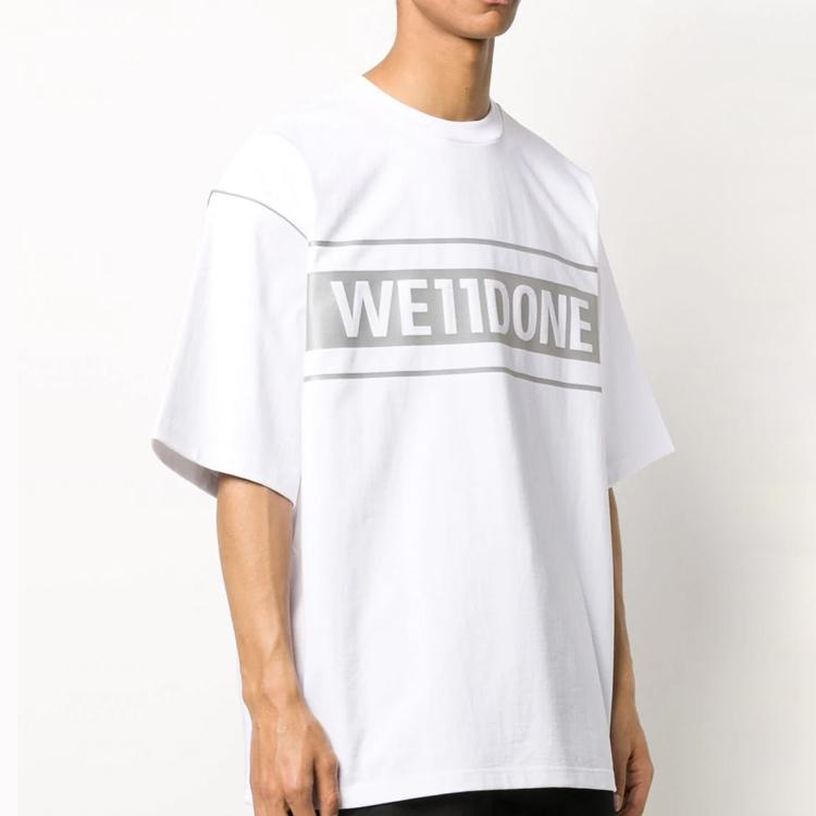 We11done Classic Laser Reflective Letter Logo Unisex Printed High Street Round Neck Short Sleeve T-Shirt Unisex T-Shirts White WD-TP5-19-940-WH