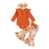 Baby Girl Halloween Flutter Sleeve Romper with Ghost/Pumpkin Pants & Headband - 3 Piece Set