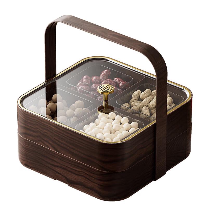 Chinese Style Wood Grain Plastic Double Layer Candy & Snack Box
