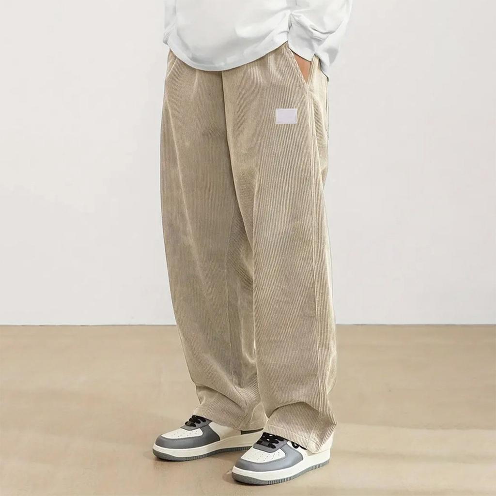 Men's Loose Casual Trousers, Elastic Waist Drawstring, Lightweight With Pockets, Comfortable And Breathable Corduroy Trousers