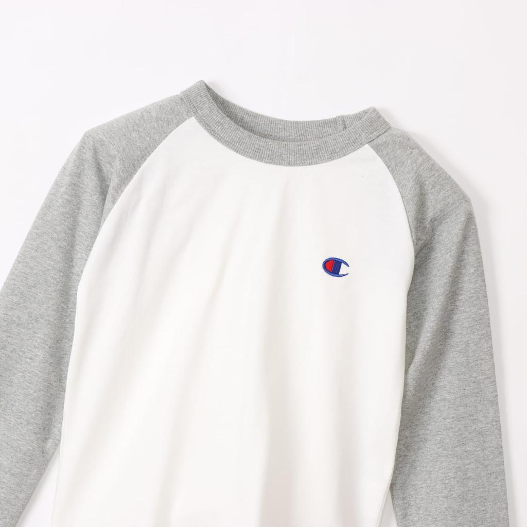 Champion Long for Long Crew One Point Raglan Langarm Oxford 130 T-Shirt Kinder, Ärmel, Hals, 100% Baumwolle, Bestickt, Logo, T-Shirt, Basic,