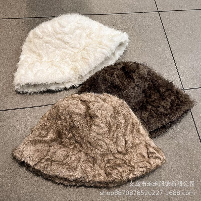 Autumn and winter ins atmosphere plush bucket hat women's fashion ear protection simple warm washbasin hat
