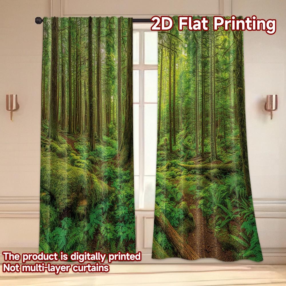 Set Of 2 Flat Printing Curtains Without Rod Forest Serenity View Holiday Easter Printed Fabric Decorations Curtain Made Polyester